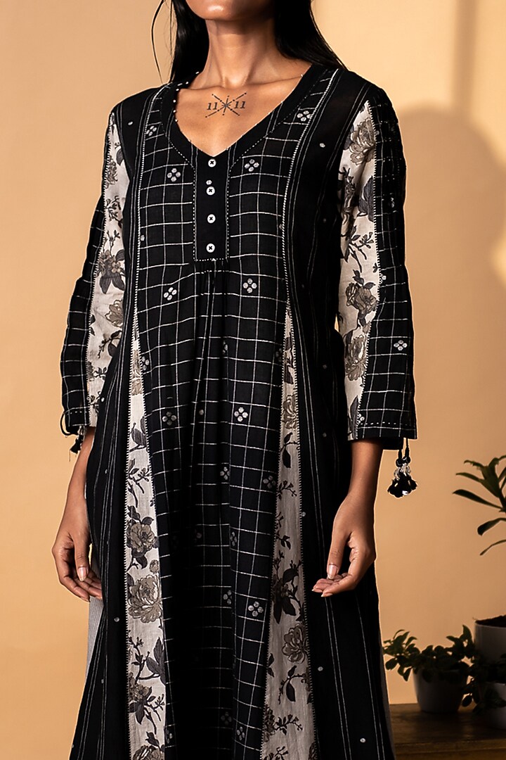 Black Printed Gathered Summer Dress by ARTE-ALTER at Pernia's Pop Up Shop