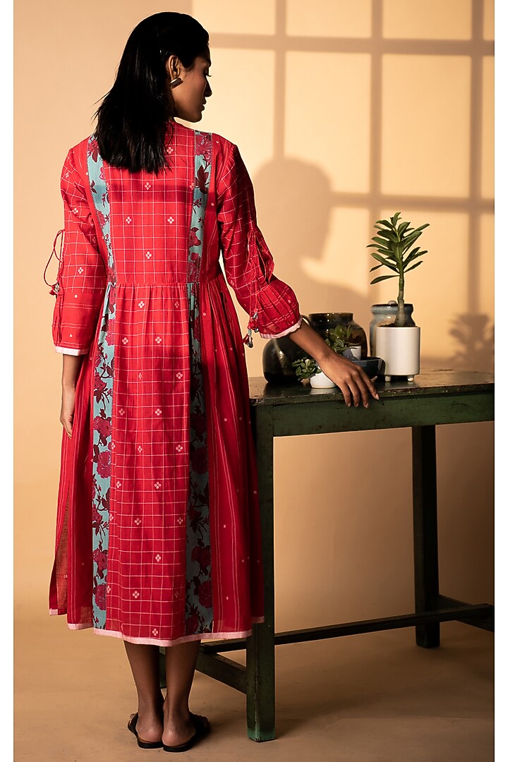 Red Printed Gathered Summer Dress by ARTE-ALTER at Pernia's Pop Up Shop