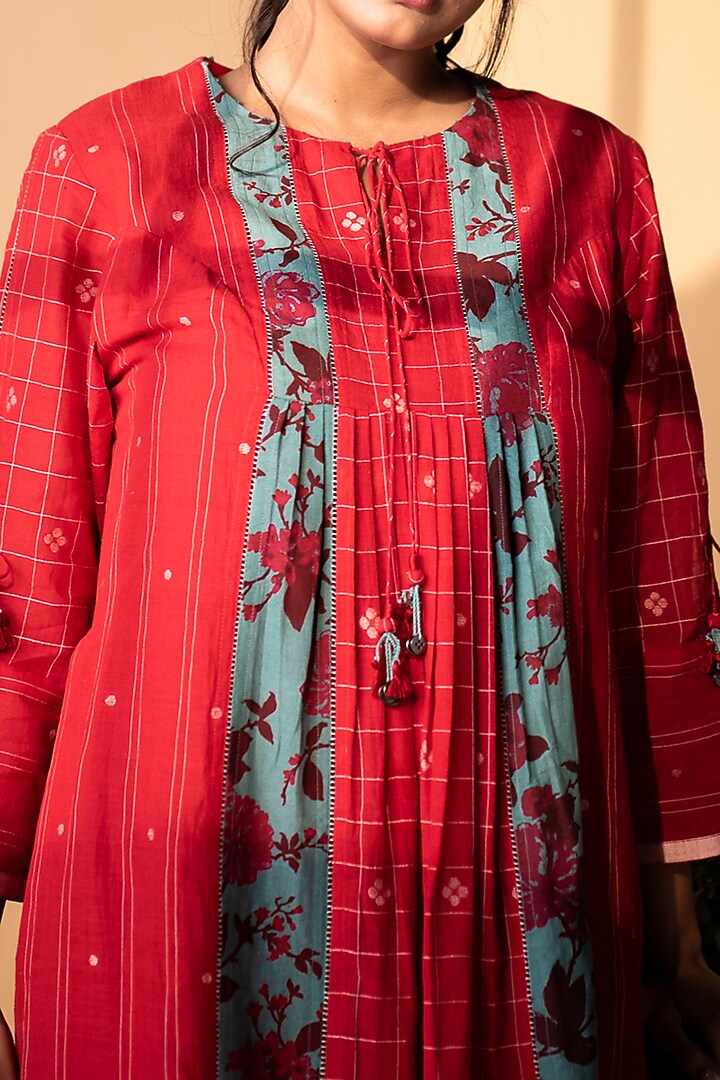 Red Printed Gathered Summer Dress by ARTE-ALTER at Pernia's Pop Up Shop