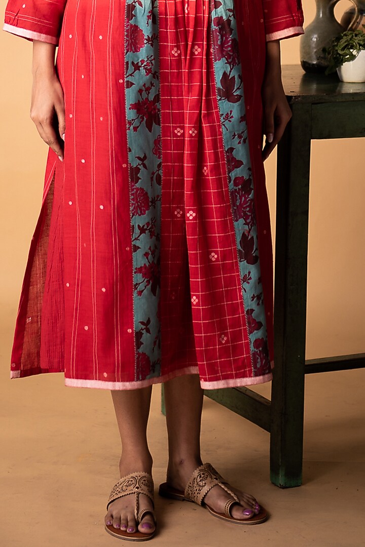 Red Printed Gathered Summer Dress by ARTE-ALTER at Pernia's Pop Up Shop