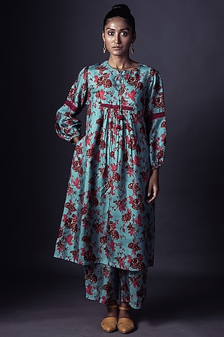 Aqua Printed Kurta Set by ARTE-ALTER