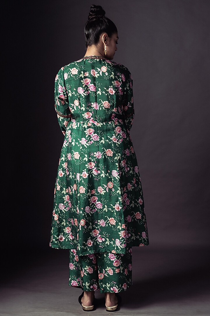 Emerald Green Hand Printed Kurta Set by ARTE-ALTER at Pernia's Pop Up Shop