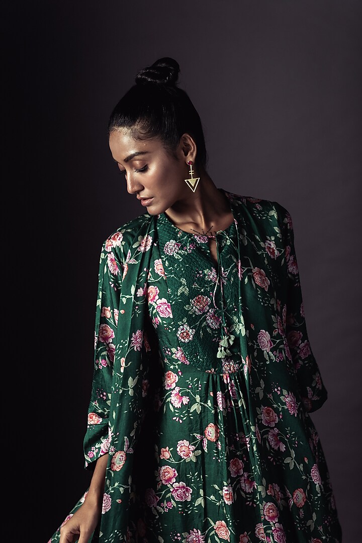 Emerald Green Printed Jacket Vacation Dress by ARTE-ALTER at Pernia's Pop Up Shop