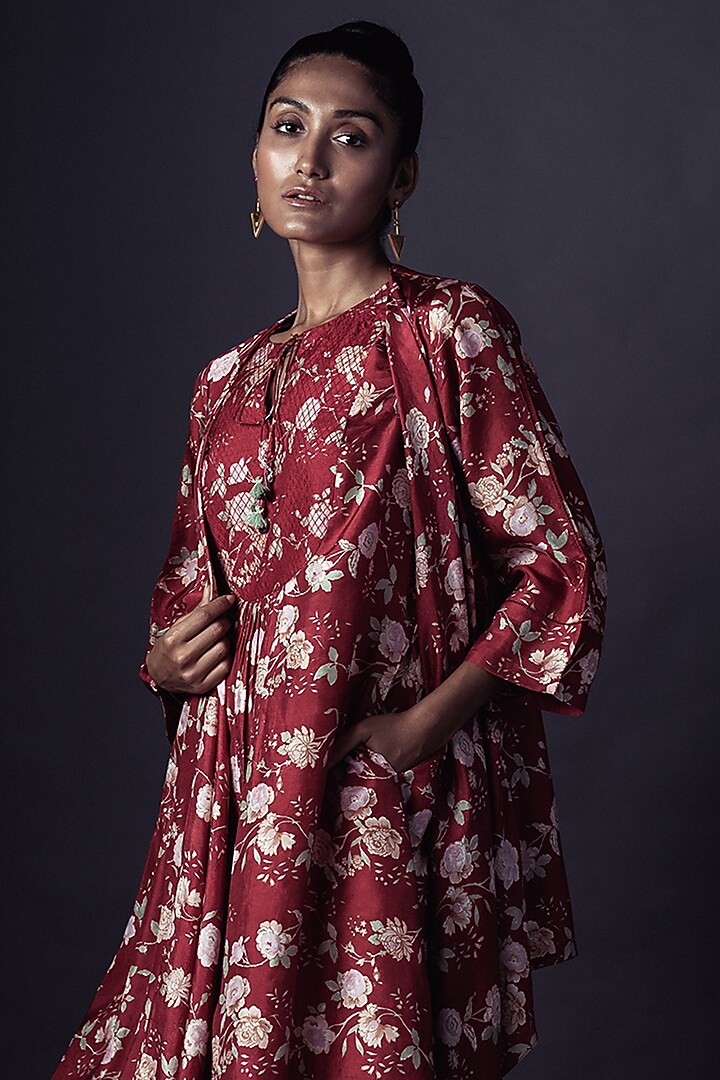 Red Printed Jacket Vacation Dress by ARTE-ALTER at Pernia's Pop Up Shop