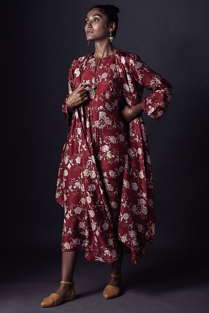 Red Printed Jacket Vacation Dress by ARTE-ALTER at Pernia's Pop Up Shop