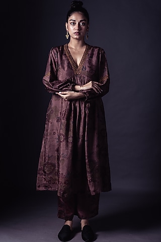 Grey Hand Printed Kurta Set by ARTE-ALTER
