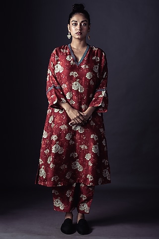 Deep Red Printed A-Line Kurta Set by ARTE-ALTER