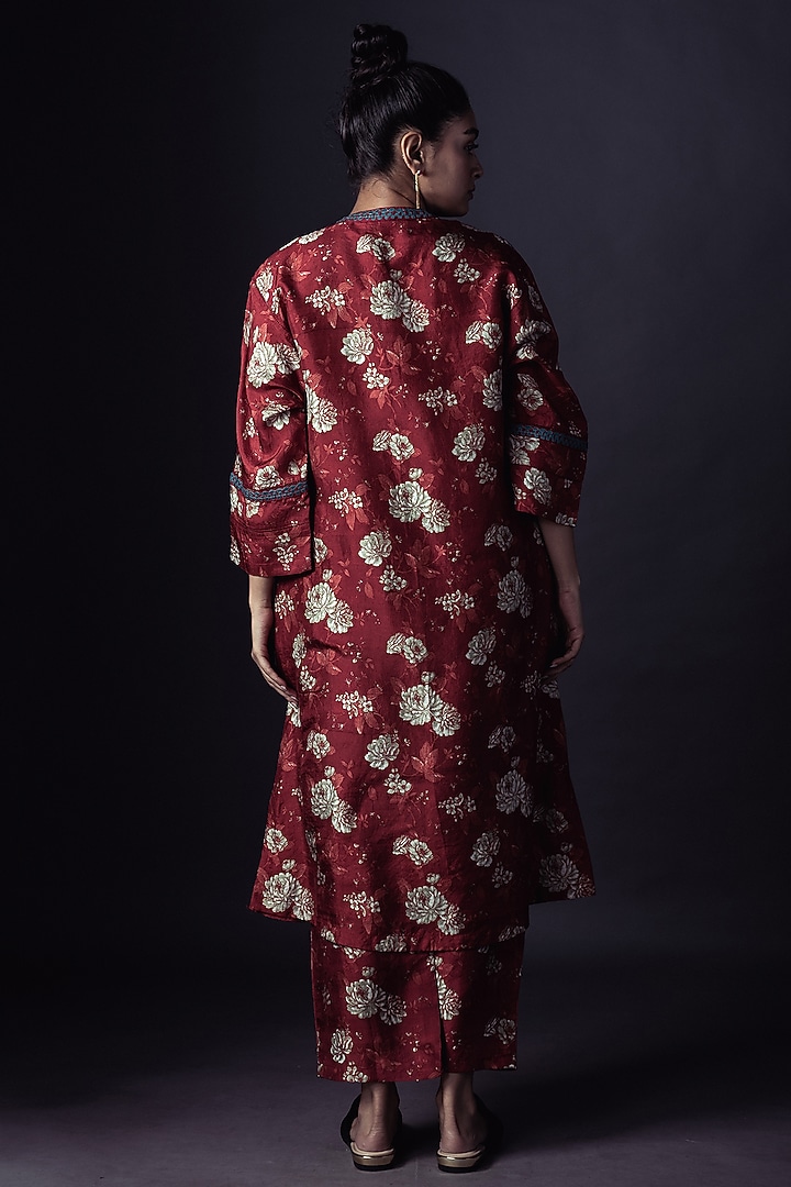 Deep Red Printed A-Line Kurta Set by ARTE-ALTER at Pernia's Pop Up Shop