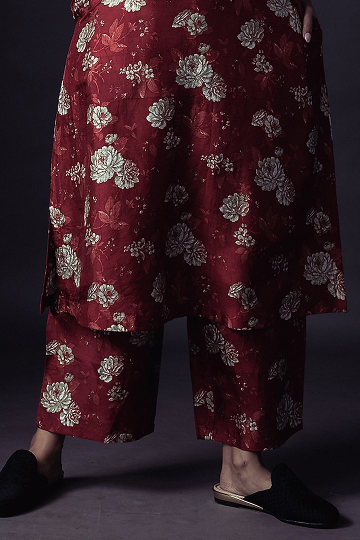 Deep Red Printed A-Line Kurta Set by ARTE-ALTER at Pernia's Pop Up Shop