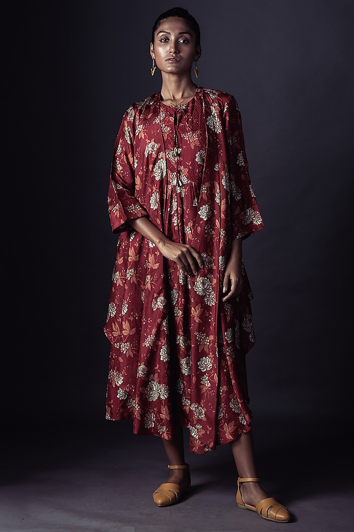 Deep Red Printed Kurta With Jacket by ARTE-ALTER