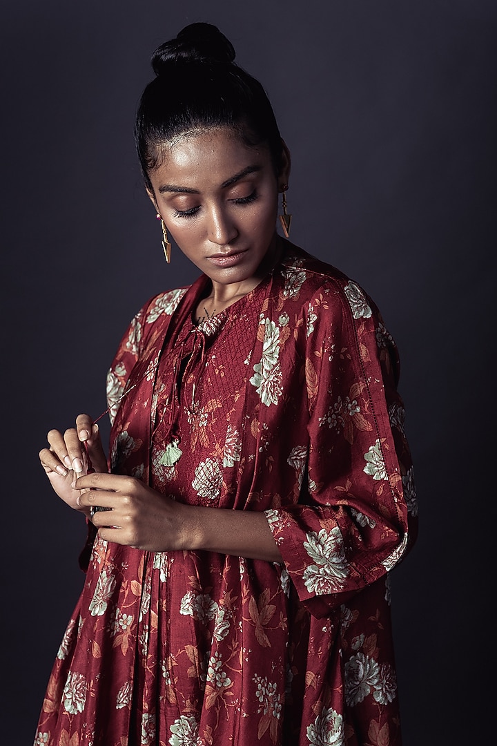 Deep Red Printed Kurta With Jacket by ARTE-ALTER at Pernia's Pop Up Shop