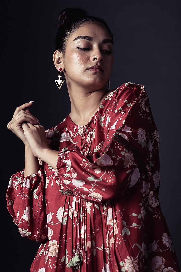 Red Hand Printed Kurta Set by ARTE-ALTER at Pernia's Pop Up Shop
