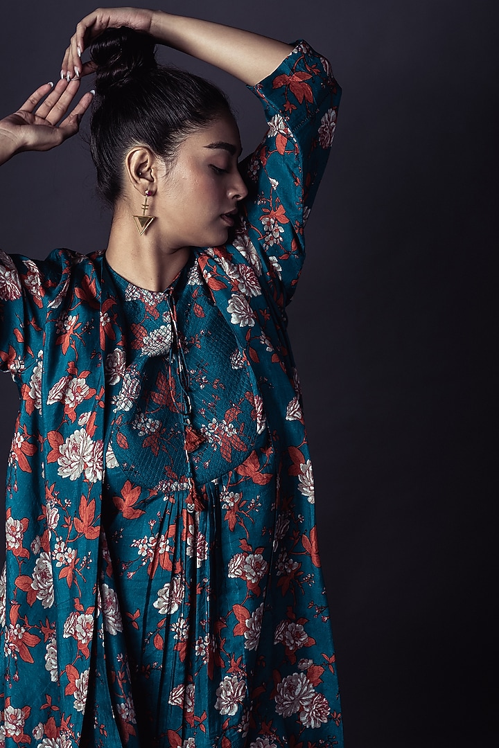 Turquoise Printed Jacket Vacation Dress by ARTE-ALTER at Pernia's Pop Up Shop