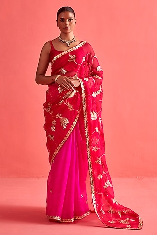 Rani-Rani Ombre Silk Organza Embellished Saree Set by aarti Sethia