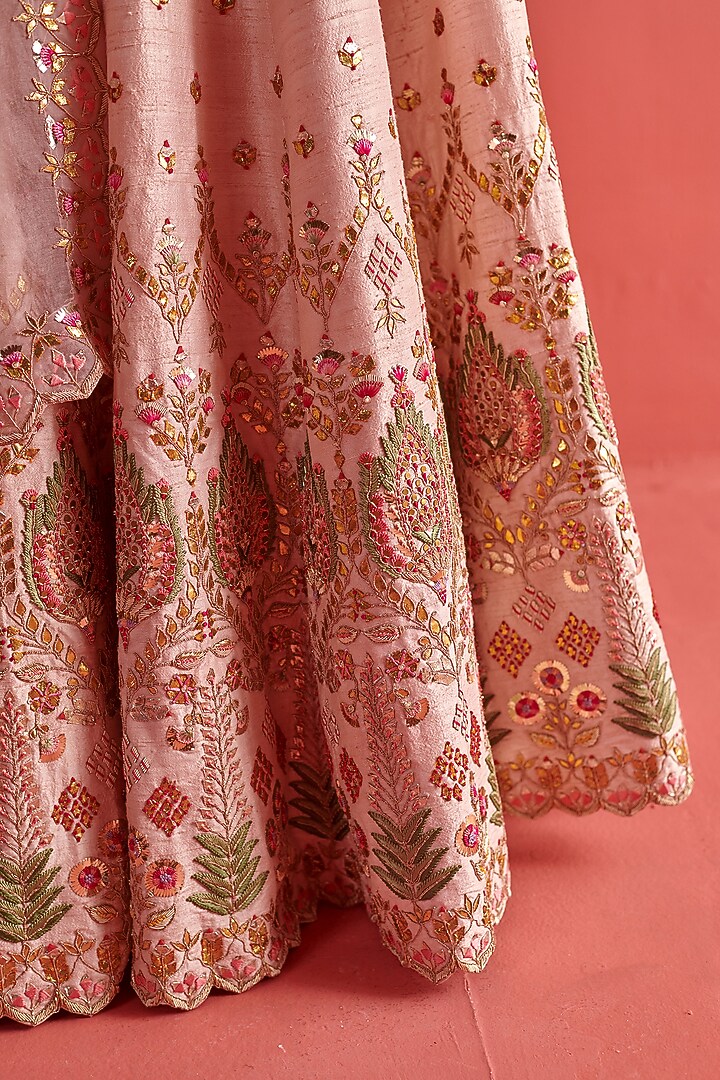 Powder Pink Silk Hand Embroidered Bridal Lehenga Set by aarti Sethia at Pernia's Pop Up Shop