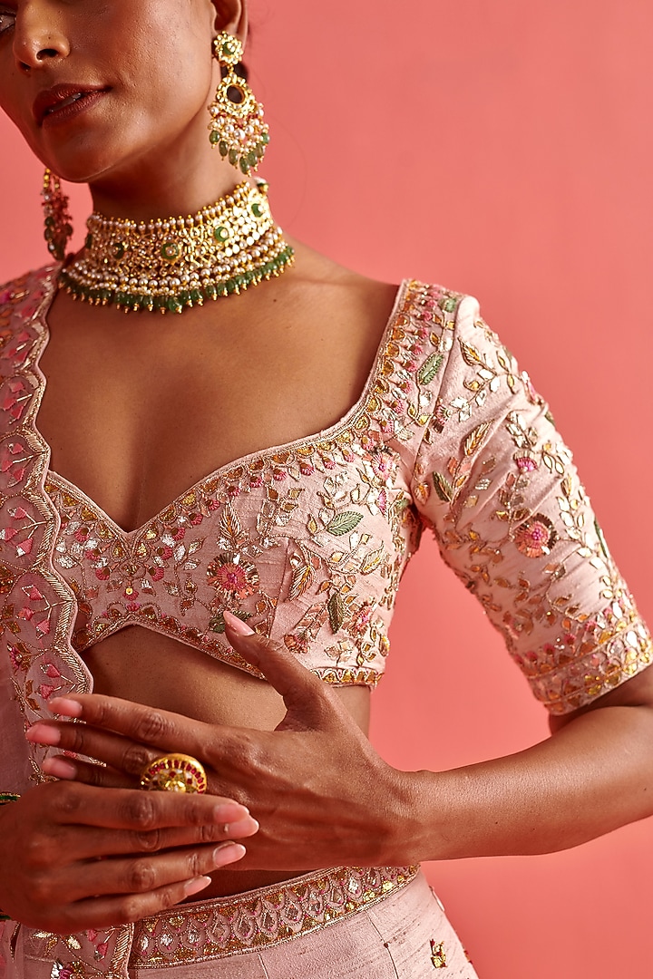 Powder Pink Silk Hand Embroidered Bridal Lehenga Set by aarti Sethia at Pernia's Pop Up Shop