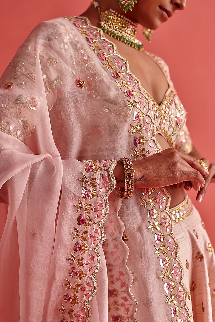 Powder Pink Silk Hand Embroidered Bridal Lehenga Set by aarti Sethia at Pernia's Pop Up Shop