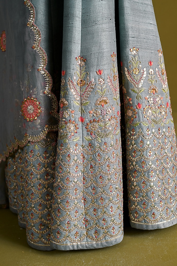 Marine Blue Raw Silk Hand Embroidered Bridal Lehenga Set by aarti Sethia at Pernia's Pop Up Shop