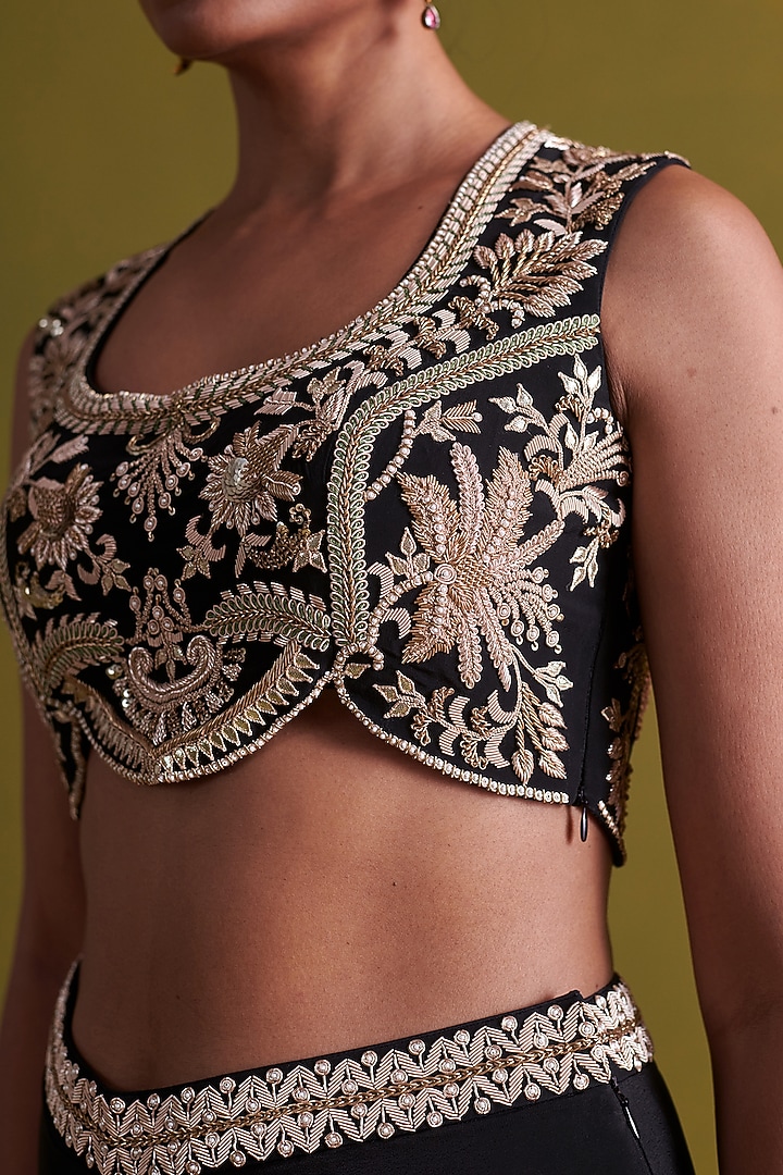 Black Crepe Silk Hand Embroidered Blouse by aarti Sethia at Pernia's Pop Up Shop