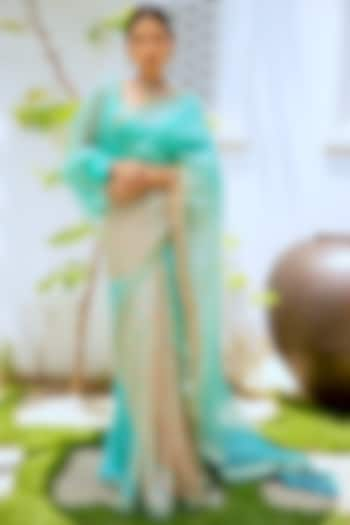 Sea Green Embroidered Saree Set by aarti Sethia at Pernia's Pop Up Shop