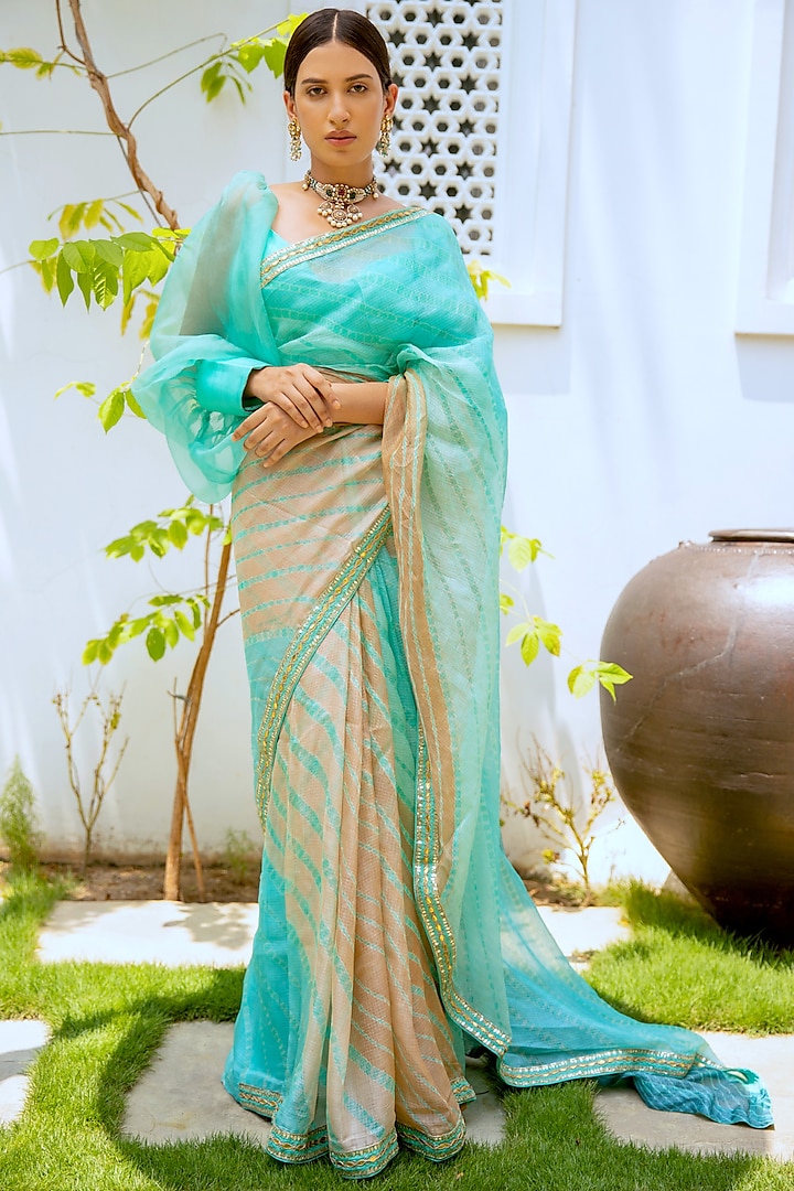 Sea Green Embroidered Saree Set by aarti Sethia at Pernia's Pop Up Shop