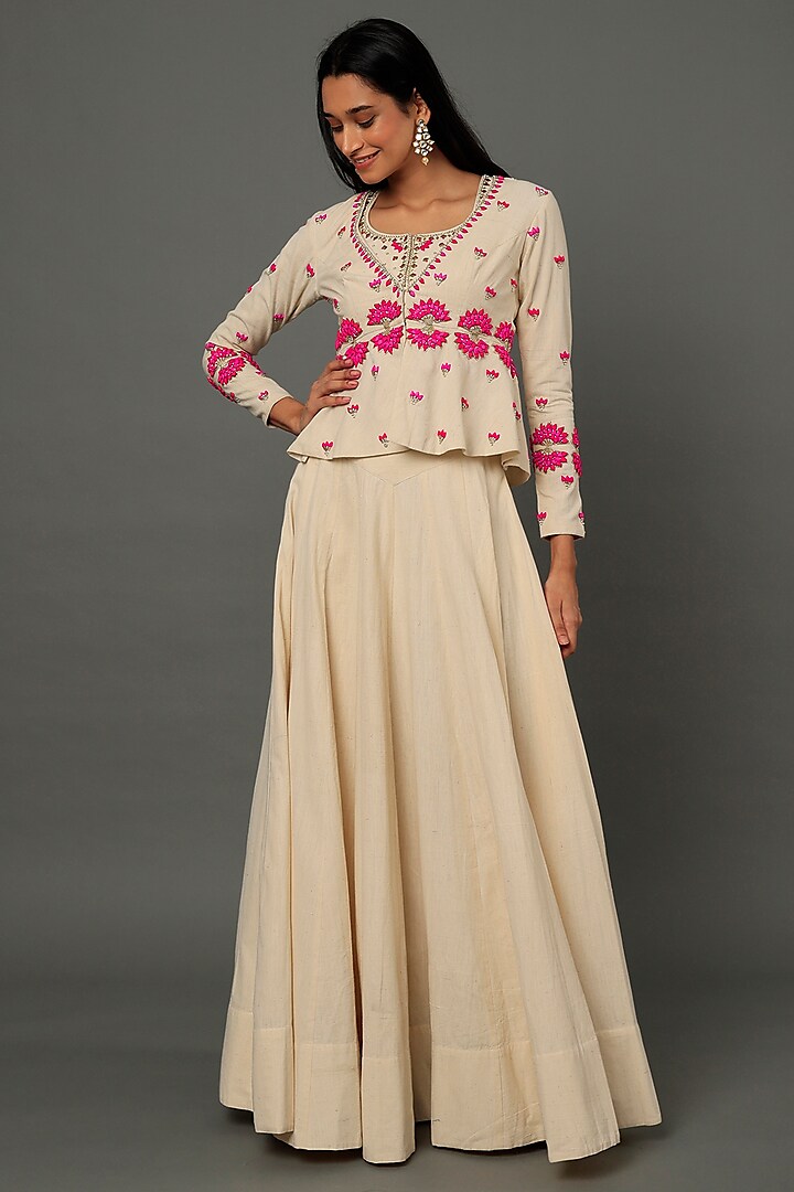 Ivory Handloom Khadi Skirt Set by aarti Sethia