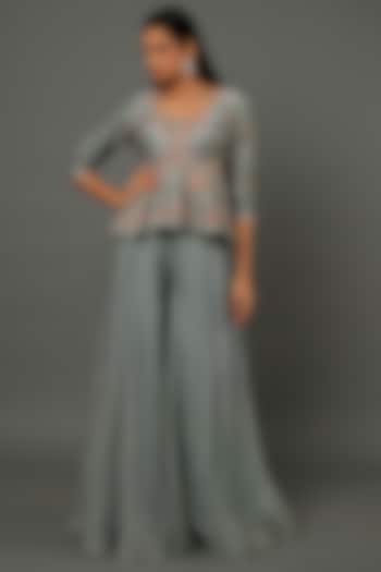 Sage Green Organza Palazzo Pants Set by aarti Sethia at Pernia's Pop Up Shop