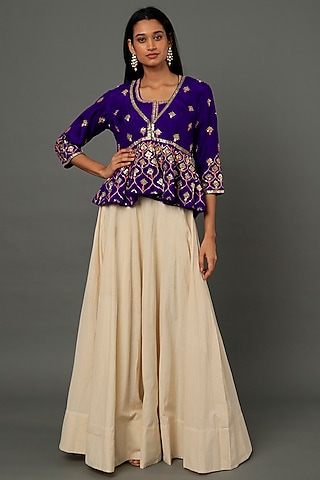 Ivory Pant Set In Organza by aarti Sethia