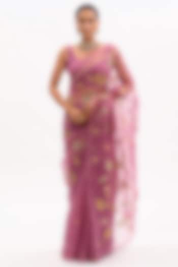 Lilac Hand Embroidered Wedding Saree Set by aarti Sethia at Pernia's Pop Up Shop