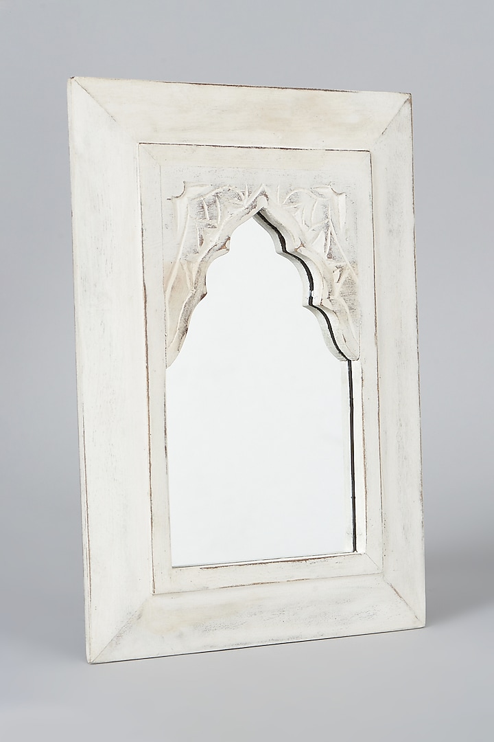 White Sheesham Wood Small Wall Mirror by Artisans Rose