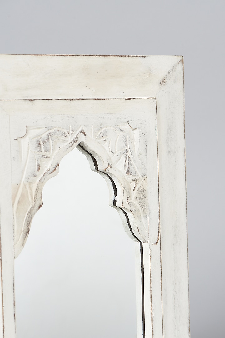 White Sheesham Wood Small Wall Mirror by Artisans Rose at Pernia's Pop Up Shop
