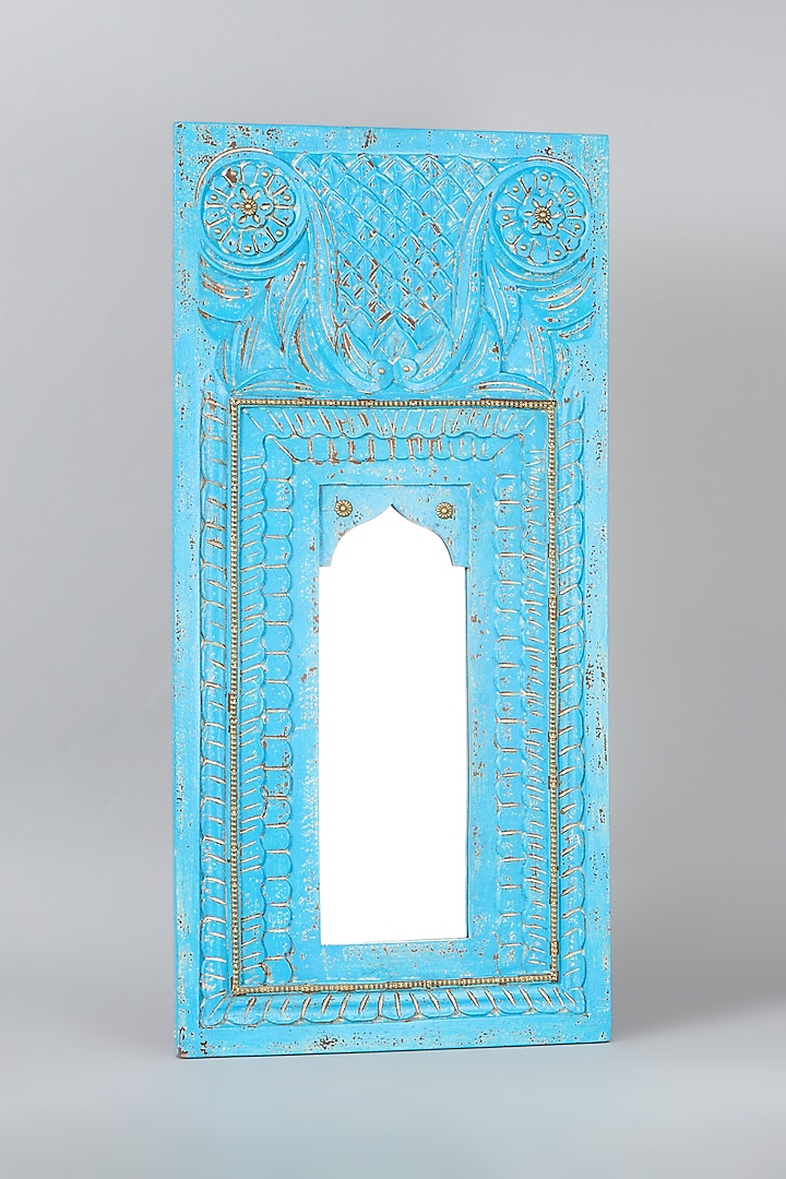 Sky Blue Mango Wood Wall Mirror Design By Artisans Rose At Pernias Pop