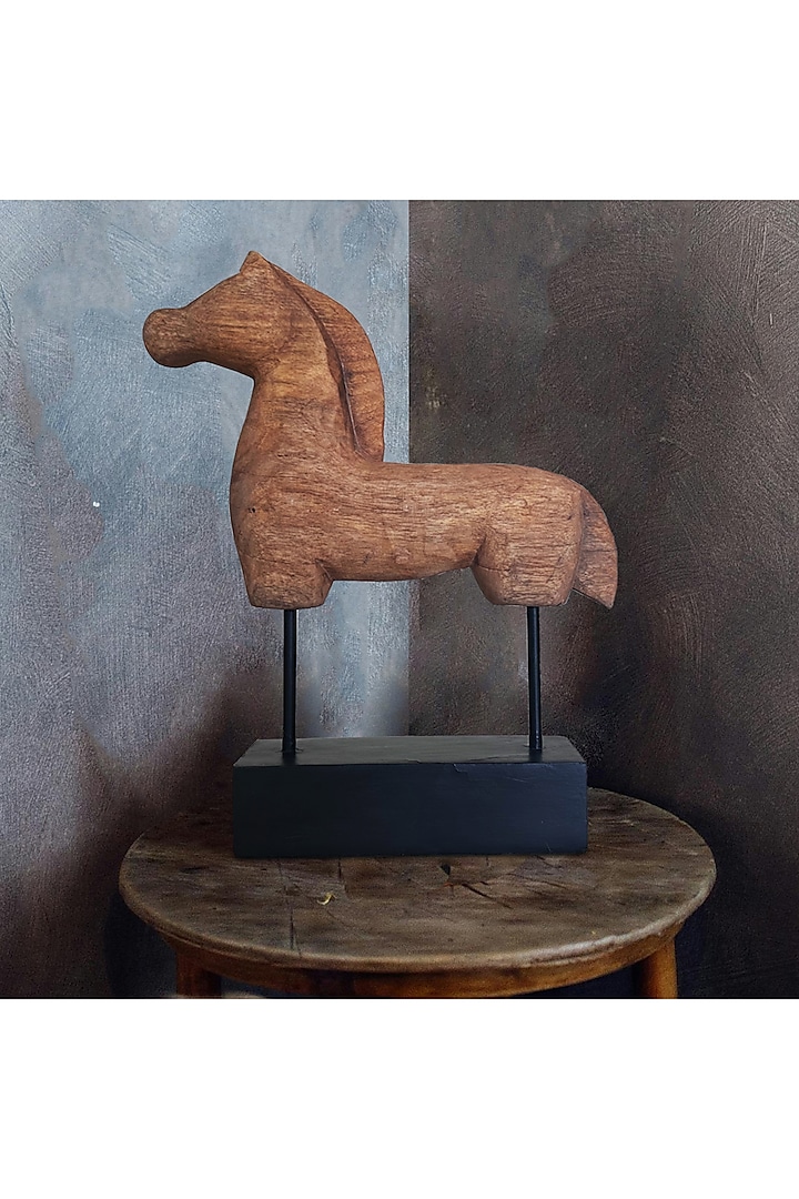 Brown Wood & Metal Horse Figurine by Artisans Rose at Pernia's Pop Up Shop