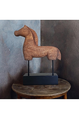 Brown Wood & Metal Horse Figurine by Artisans Rose