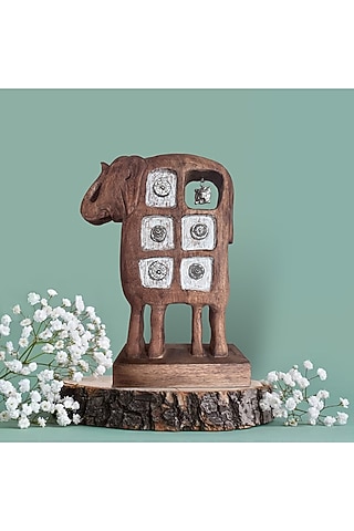 Silver Wood & Silver Motifs Handcrafted Elephant Sculpture by Artisans Rose