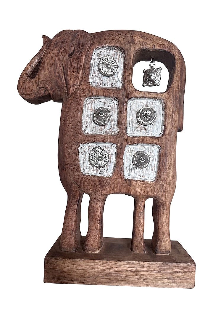 Silver Wood & Silver Motifs Handcrafted Elephant Sculpture by Artisans Rose at Pernia's Pop Up Shop