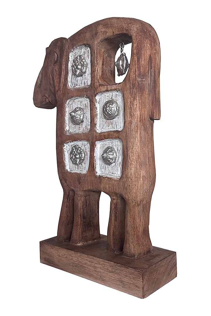 Silver Wood & Silver Motifs Handcrafted Elephant Sculpture by Artisans Rose at Pernia's Pop Up Shop
