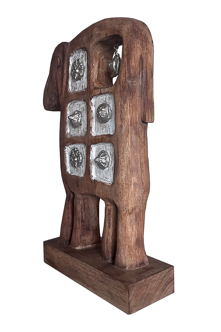 Silver Wood & Silver Motifs Handcrafted Elephant Sculpture by Artisans Rose at Pernia's Pop Up Shop