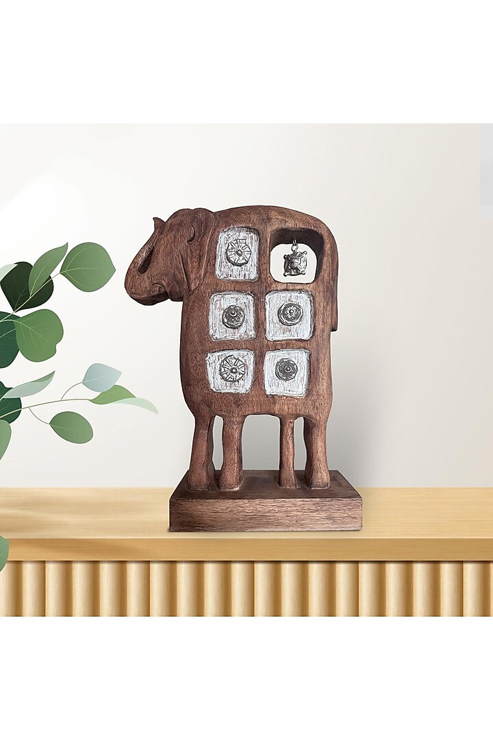 Silver Wood & Silver Motifs Handcrafted Elephant Sculpture by Artisans Rose at Pernia's Pop Up Shop