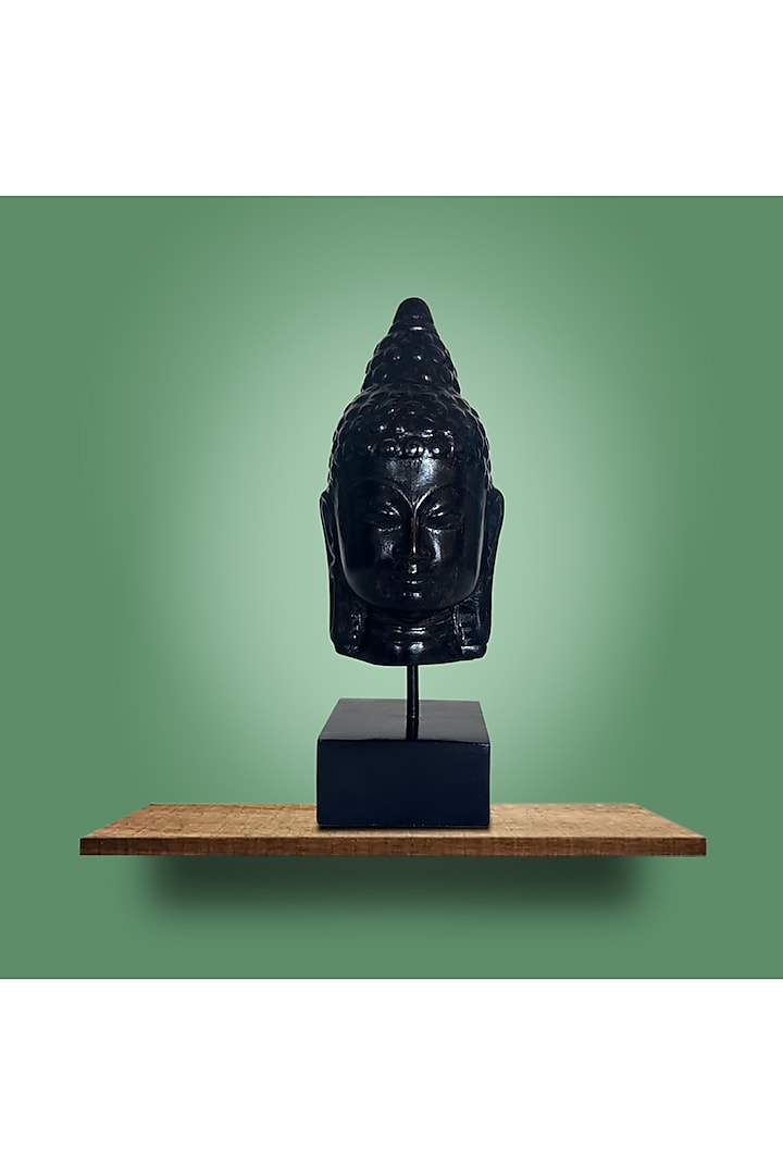 Black Wood & Metal Handcrafted Buddha Head Sculpture by Artisans Rose at Pernia's Pop Up Shop