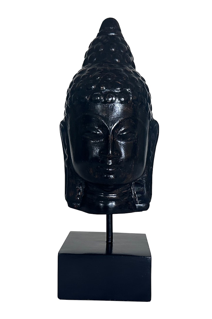 Black Wood & Metal Handcrafted Buddha Head Sculpture by Artisans Rose at Pernia's Pop Up Shop