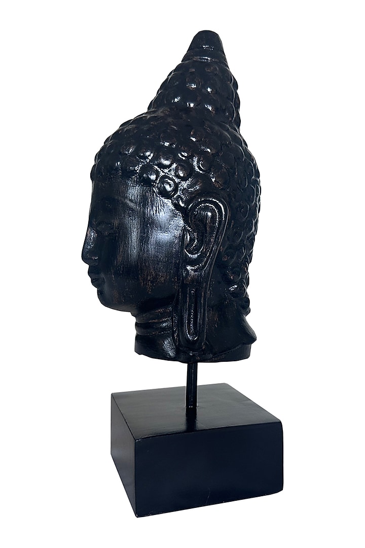 Black Wood & Metal Handcrafted Buddha Head Sculpture by Artisans Rose at Pernia's Pop Up Shop