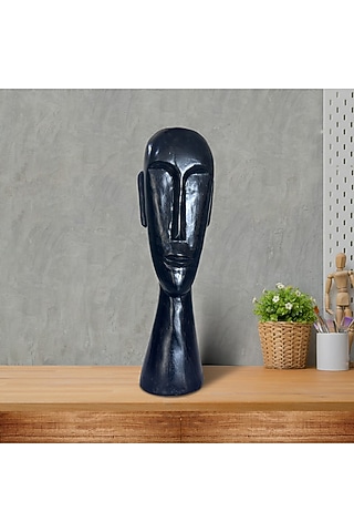Black Wood Head Sculpture by Artisans Rose