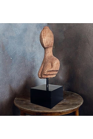 Brown Wood & Metal Lady Bust Sculpture by Artisans Rose