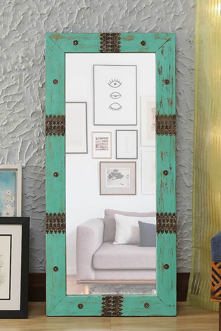 Teal Wooden Wall Mirror by Artisans Rose