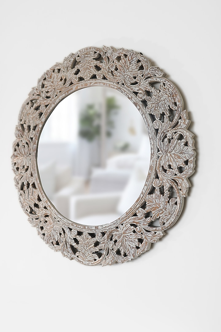 White Mango Wood Wall Mirror by Artisans Rose at Pernia's Pop Up Shop