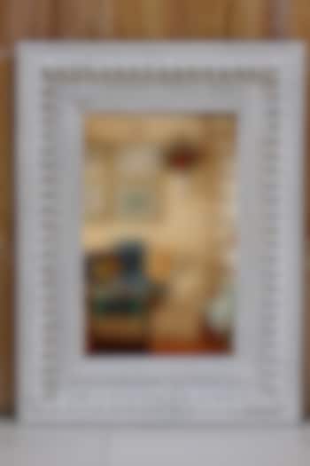 White Wall Mirror In Mango Wood by Artisans Rose at Pernia's Pop Up Shop