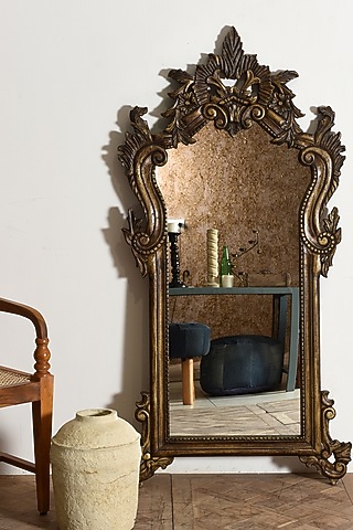Gold Wall Mirror In Mango Wood by Artisans Rose