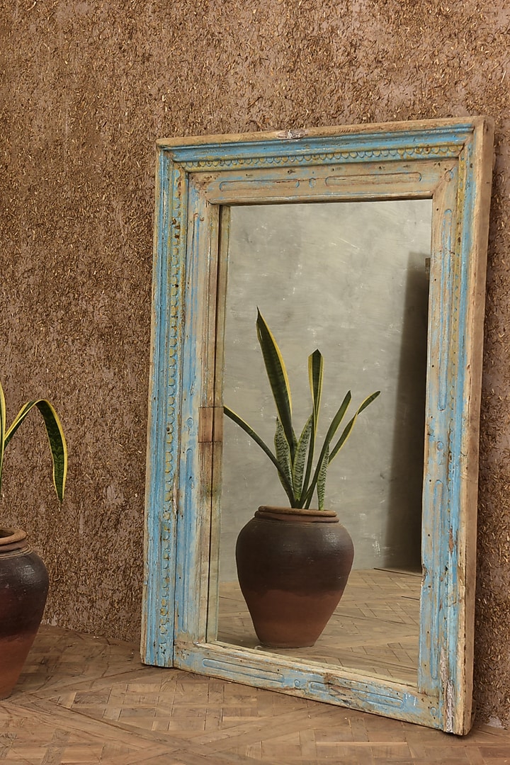 Blue Reclaimed Wood Mirror by Artisans Rose at Pernia's Pop Up Shop