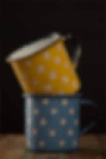 Yellow & Blue Enamel Mugs (Set of 2) by Artisans Rose at Pernia's Pop Up Shop